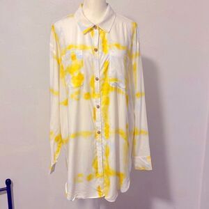 Calia by Carrie Underwood Watercolor Yellow Swim Coverup Utility Shirt NEW